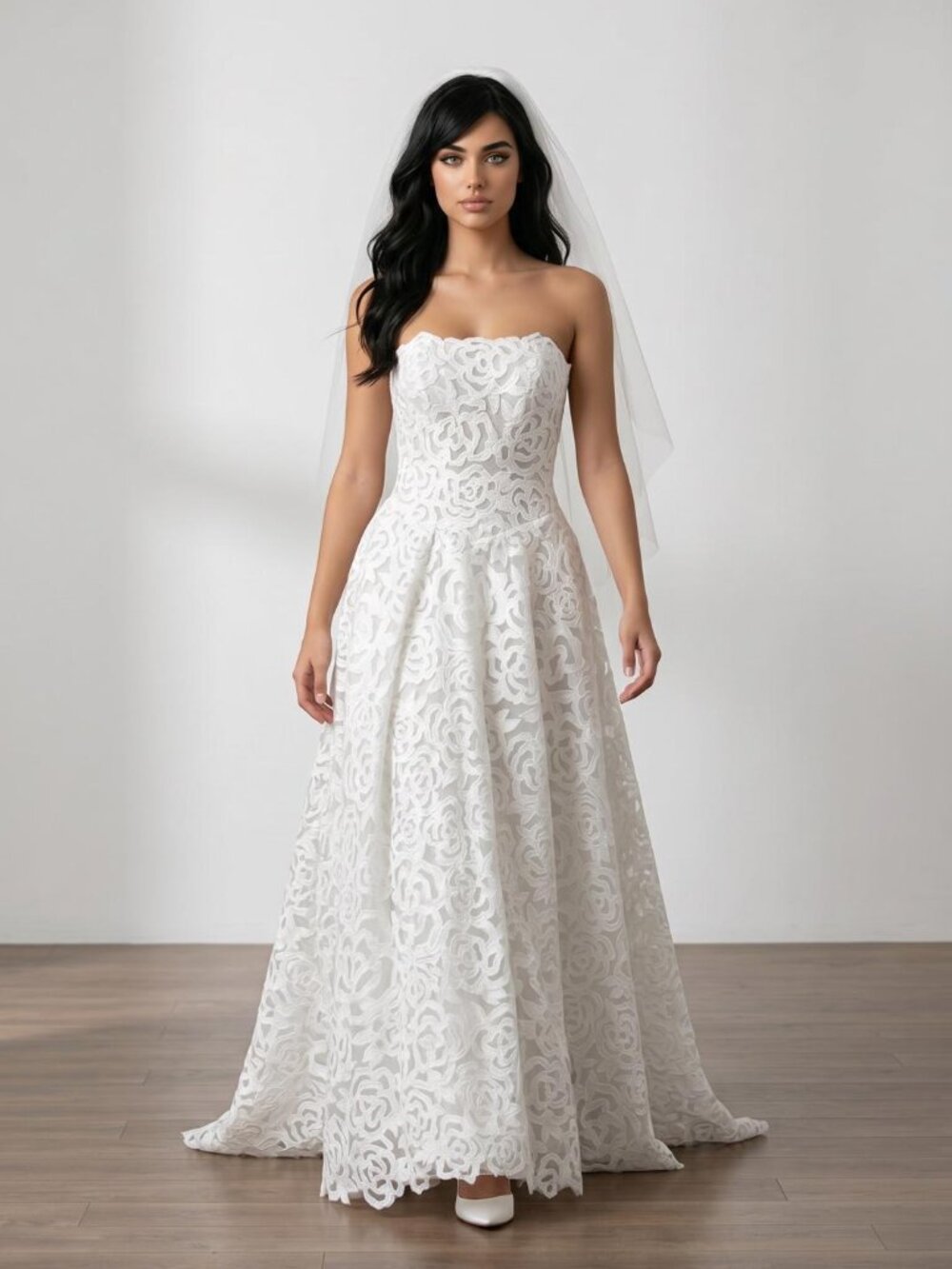 Floral embroidered A-Line Wedding Gown